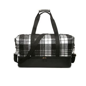 Holiday Black and White Plaid Weekender Bag, NWT!